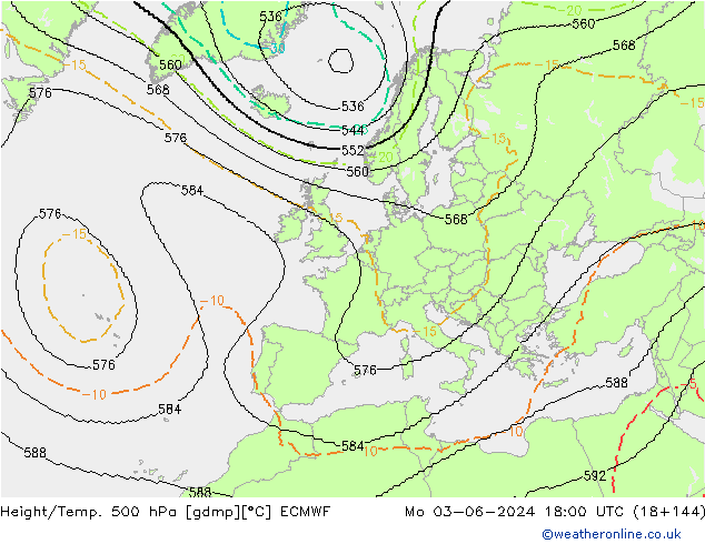 Height/Temp. 500 hPa ECMWF Seg 03.06.2024 18 UTC
