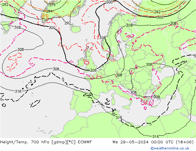Hoogte/Temp. 700 hPa ECMWF wo 29.05.2024 00 UTC