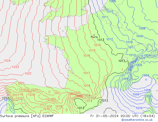 ciśnienie ECMWF pt. 31.05.2024 00 UTC