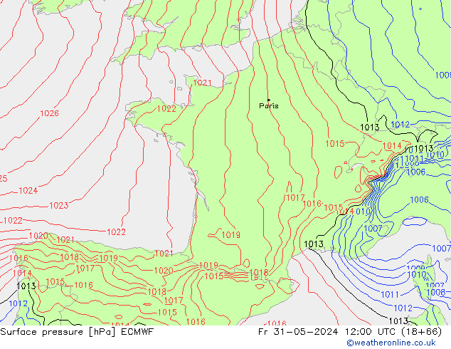 Surface pressure ECMWF Fr 31.05.2024 12 UTC