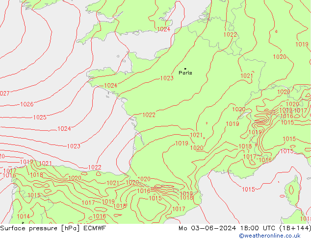 ciśnienie ECMWF pon. 03.06.2024 18 UTC