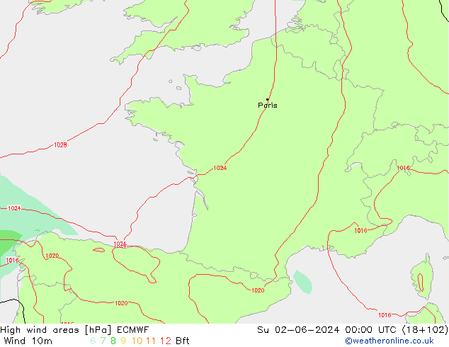 High wind areas ECMWF Su 02.06.2024 00 UTC