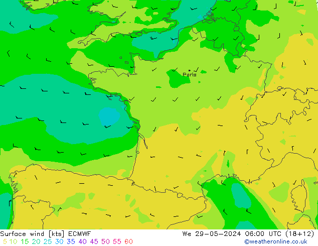 Vent 10 m ECMWF mer 29.05.2024 06 UTC