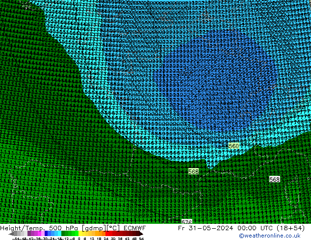 Height/Temp. 500 hPa ECMWF pt. 31.05.2024 00 UTC