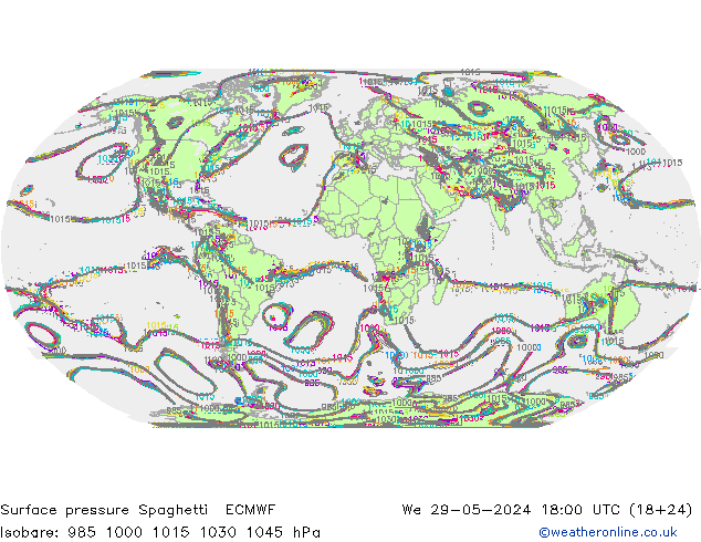 Pressione al suolo Spaghetti ECMWF mer 29.05.2024 18 UTC