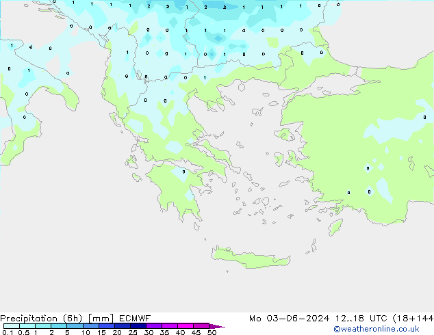 Precipitation (6h) ECMWF Po 03.06.2024 18 UTC