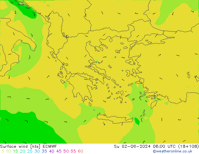 wiatr 10 m ECMWF nie. 02.06.2024 06 UTC