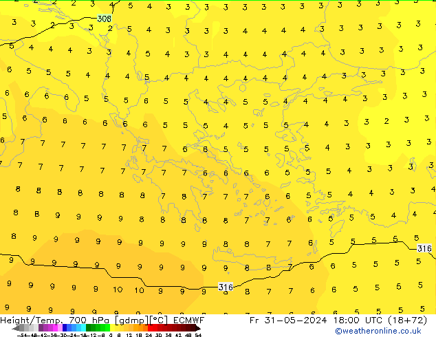 Height/Temp. 700 hPa ECMWF  31.05.2024 18 UTC