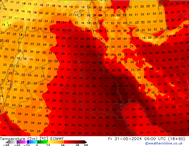 Temperatura (2m) ECMWF ven 31.05.2024 06 UTC