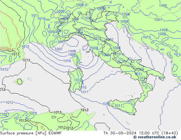 Atmosférický tlak ECMWF Čt 30.05.2024 12 UTC