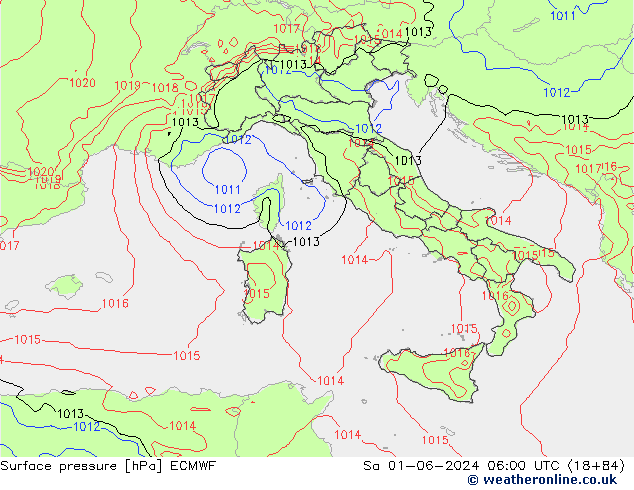 Atmosférický tlak ECMWF So 01.06.2024 06 UTC