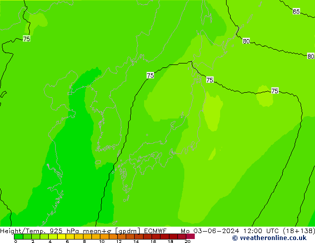 Height/Temp. 925 hPa ECMWF pon. 03.06.2024 12 UTC