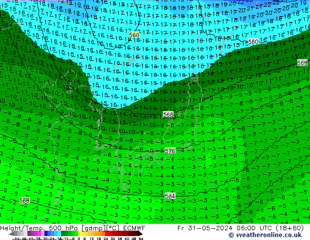 Height/Temp. 500 гПа ECMWF пт 31.05.2024 06 UTC