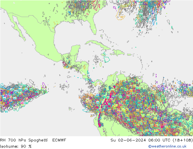 RV 700 hPa Spaghetti ECMWF zo 02.06.2024 06 UTC