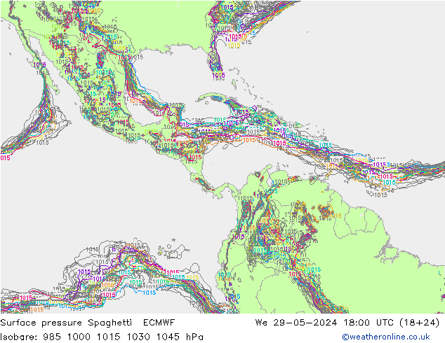 Surface pressure Spaghetti ECMWF We 29.05.2024 18 UTC