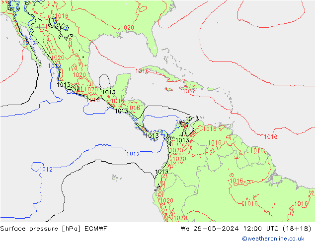 Presión superficial ECMWF mié 29.05.2024 12 UTC