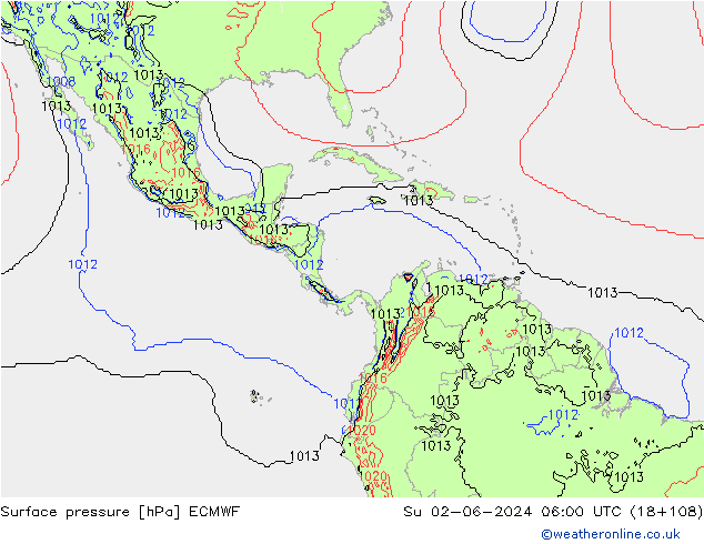 pressão do solo ECMWF Dom 02.06.2024 06 UTC