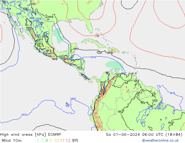 High wind areas ECMWF сб 01.06.2024 06 UTC