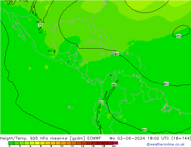 Height/Temp. 925 hPa ECMWF Mo 03.06.2024 18 UTC