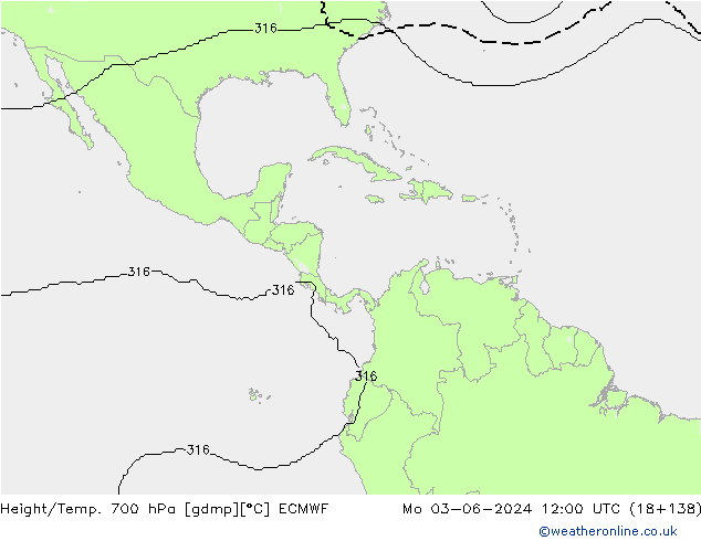Géop./Temp. 700 hPa ECMWF lun 03.06.2024 12 UTC