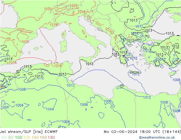 Jet stream/SLP ECMWF Mo 03.06.2024 18 UTC