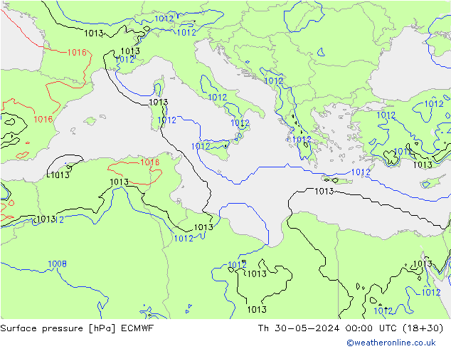 Atmosférický tlak ECMWF Čt 30.05.2024 00 UTC