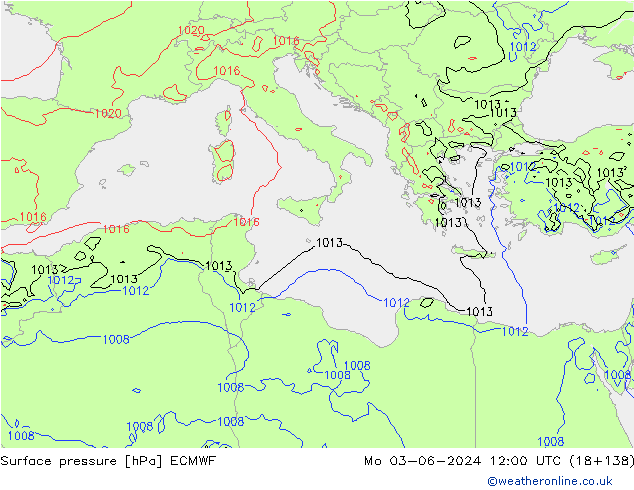 Atmosférický tlak ECMWF Po 03.06.2024 12 UTC