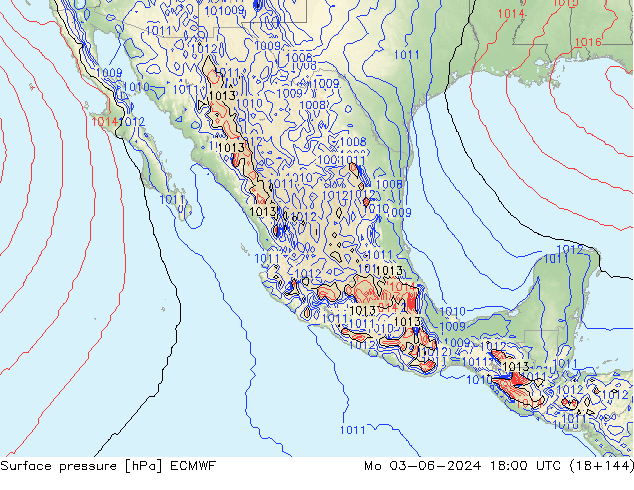 pressão do solo ECMWF Seg 03.06.2024 18 UTC