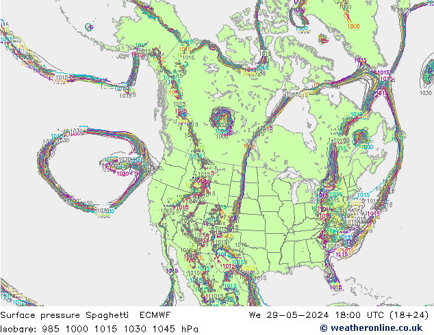 Bodendruck Spaghetti ECMWF Mi 29.05.2024 18 UTC