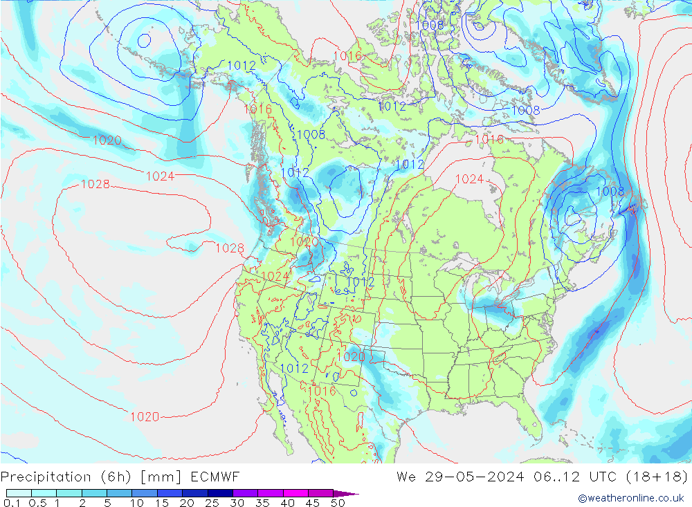 Precipitación (6h) ECMWF mié 29.05.2024 12 UTC