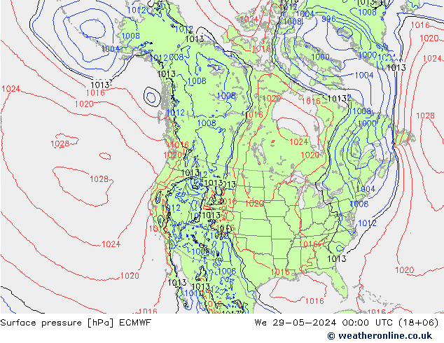 pressão do solo ECMWF Qua 29.05.2024 00 UTC