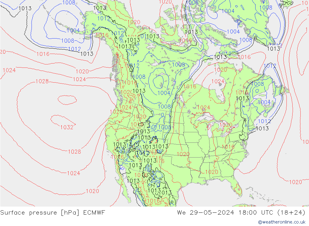 Luchtdruk (Grond) ECMWF wo 29.05.2024 18 UTC