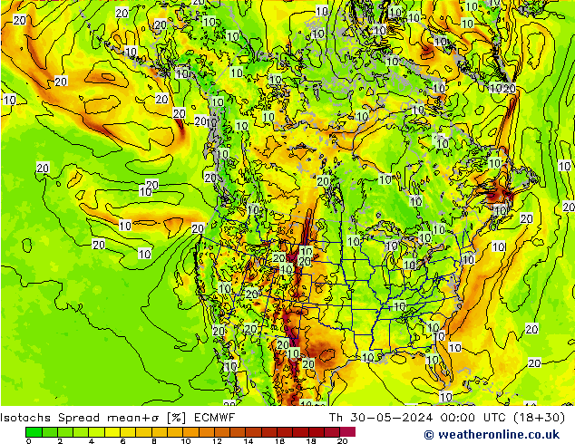 Isotachs Spread ECMWF Th 30.05.2024 00 UTC