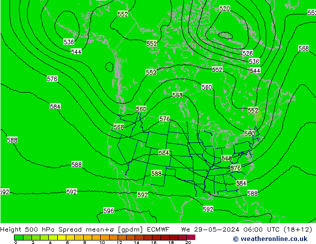 Height 500 hPa Spread ECMWF We 29.05.2024 06 UTC