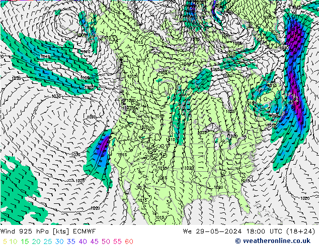 Wind 925 hPa ECMWF Mi 29.05.2024 18 UTC