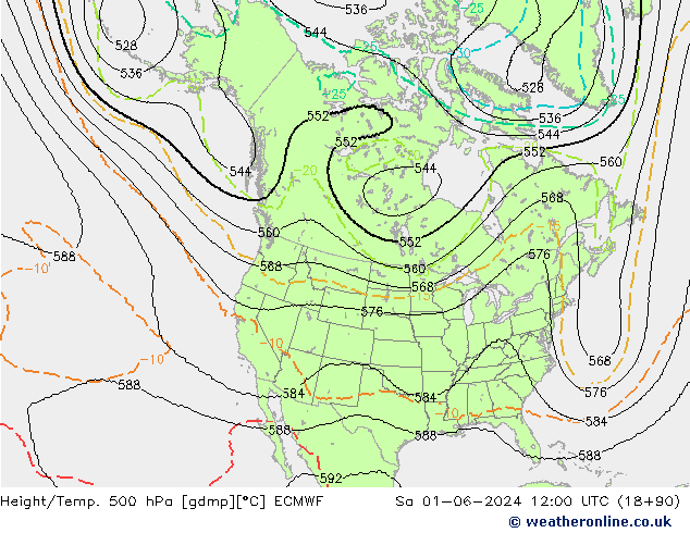 Height/Temp. 500 hPa ECMWF so. 01.06.2024 12 UTC