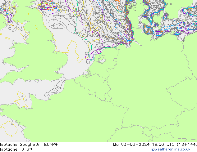 Isotaca Spaghetti ECMWF lun 03.06.2024 18 UTC