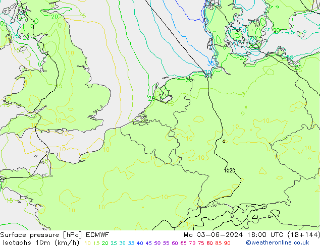 Eşrüzgar Hızları (km/sa) ECMWF Pzt 03.06.2024 18 UTC