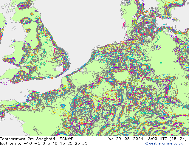 Temperaturkarte Spaghetti ECMWF Mi 29.05.2024 18 UTC