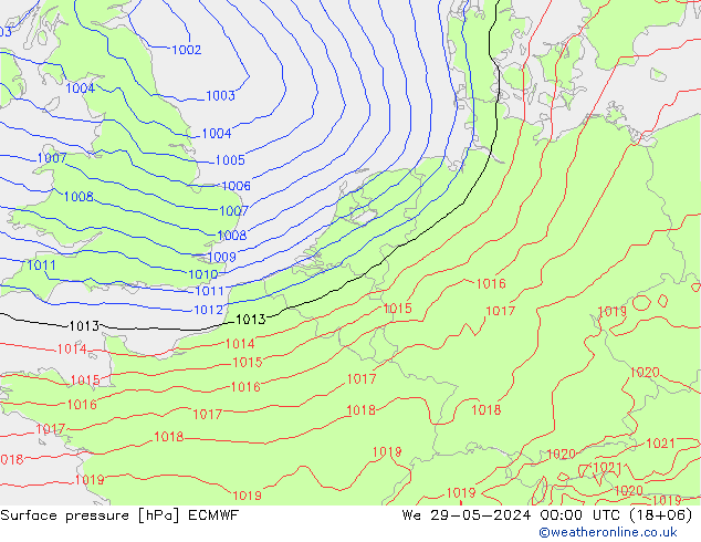 Pressione al suolo ECMWF mer 29.05.2024 00 UTC