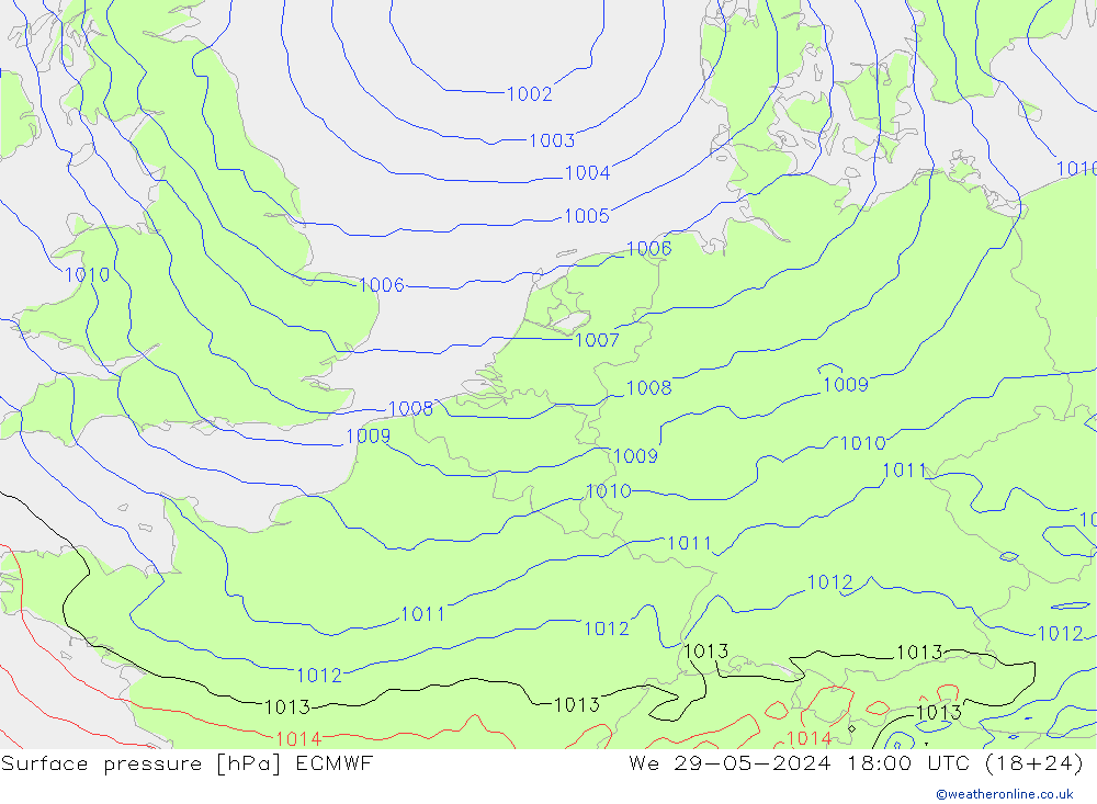 Bodendruck ECMWF Mi 29.05.2024 18 UTC