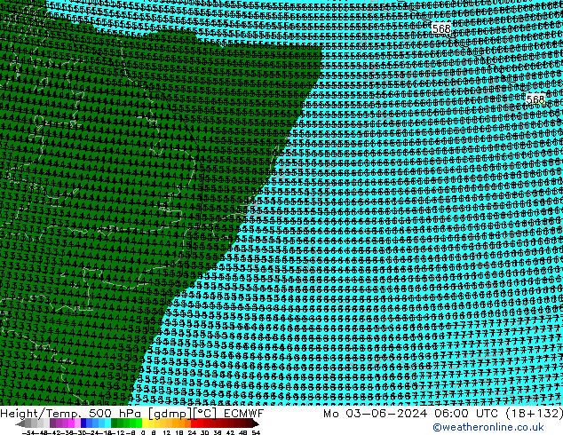 Height/Temp. 500 hPa ECMWF pon. 03.06.2024 06 UTC