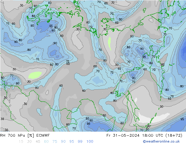 Humidité rel. 700 hPa ECMWF ven 31.05.2024 18 UTC