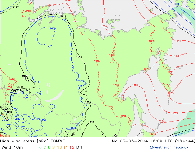 High wind areas ECMWF lun 03.06.2024 18 UTC