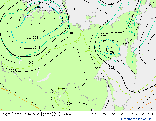 Height/Temp. 500 hPa ECMWF ven 31.05.2024 18 UTC