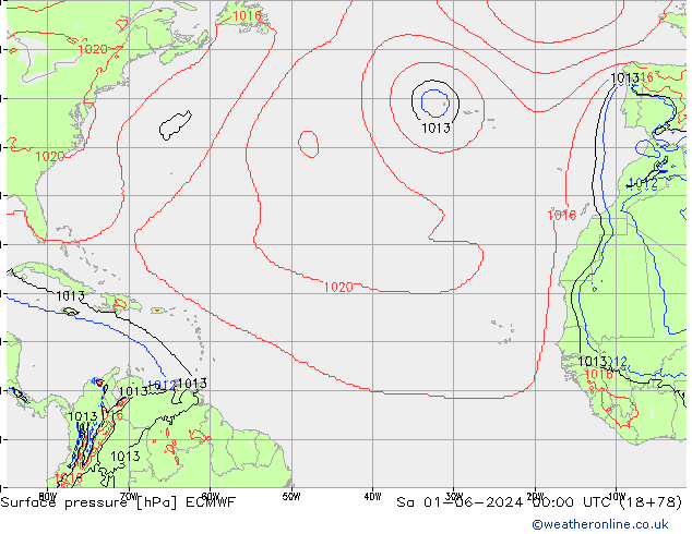 приземное давление ECMWF сб 01.06.2024 00 UTC