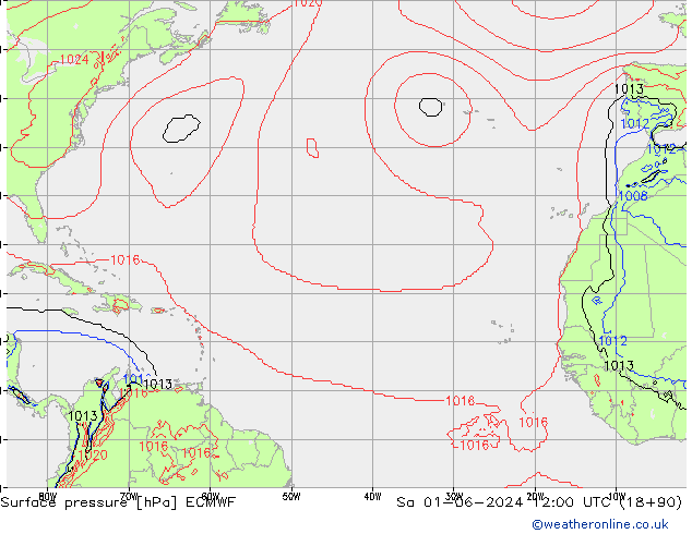 pressão do solo ECMWF Sáb 01.06.2024 12 UTC