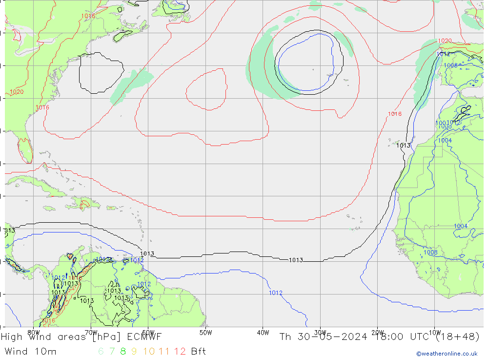 High wind areas ECMWF  30.05.2024 18 UTC
