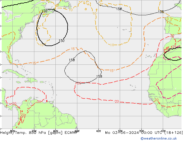 Height/Temp. 850 hPa ECMWF Po 03.06.2024 00 UTC