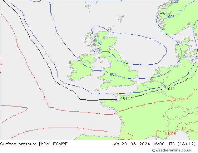 pressão do solo ECMWF Qua 29.05.2024 06 UTC